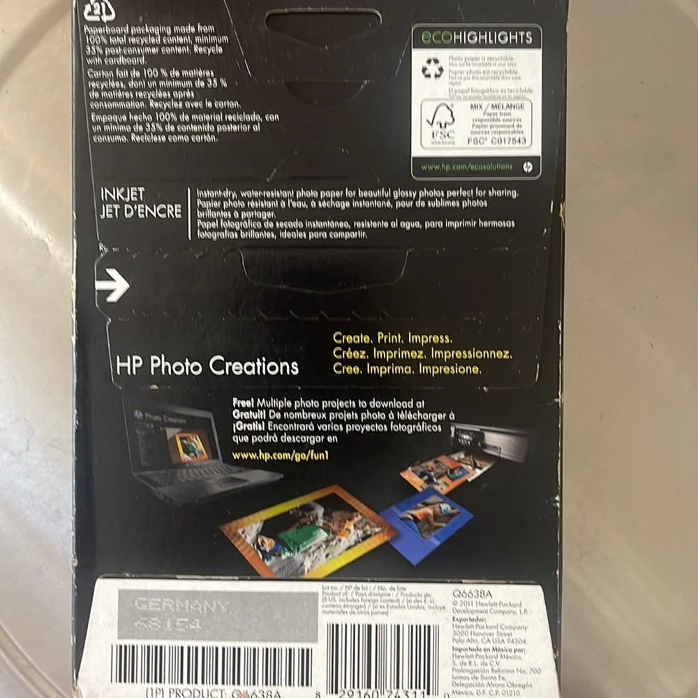 HP Advanced Glossy Photo Paper 100 Sheets 4X6 Q6638A Borderless